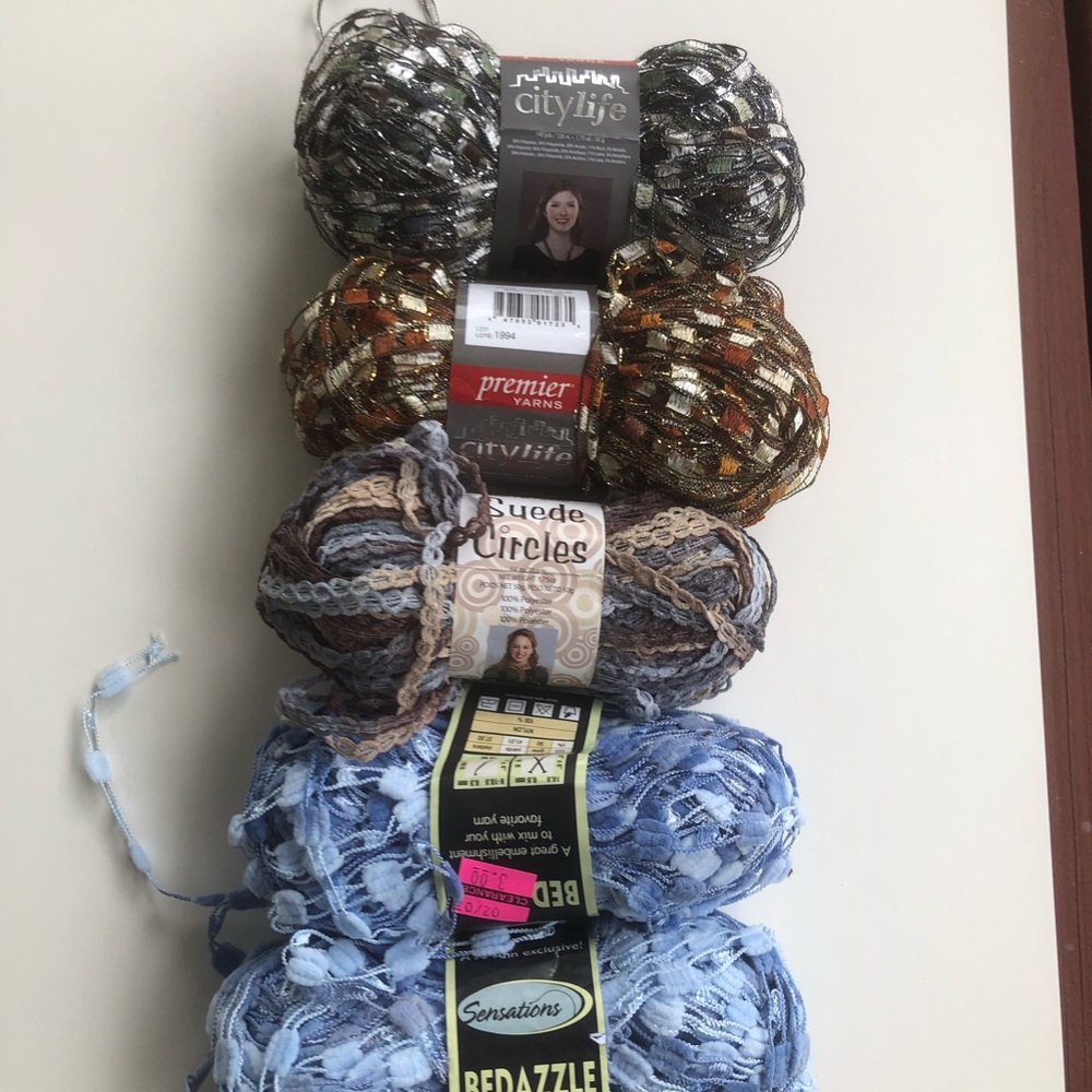 Premier mixed textured yarn bundle in blue, brown, tan, gray and black